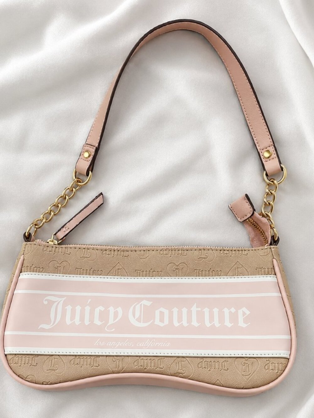 Juicy Couture Los Angeles Pink Tan Fashionista Baguette Shoulder Handbag - Picture 1 of 13